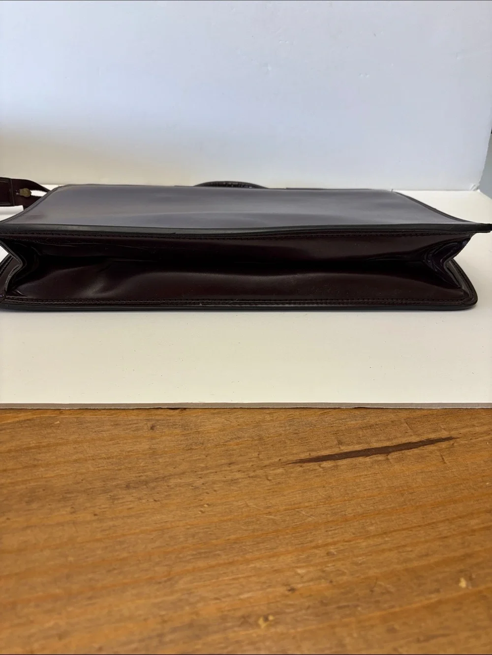 Men's Leather Briefcase Slim Business Portfolio Attaché in Deep Burgundy Brown